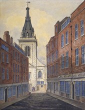 Church of St Edmund the King viewed from Clement's Lane, City of London, 1820. Artist: Anon
