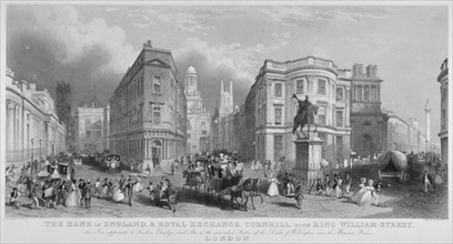 Cornhill, Lombard Street and King William Street, looking east, City of London, 1837. Artist: Henry Wallis