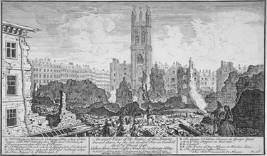 Ruins of houses burnt down in a fire in Cornhill, City of London, 25 March, 1748. Artist: Anon