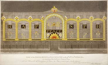 View of the Excise Office, Old Broad Street, City of London, as illuminated in June 1814. Artist: Anon