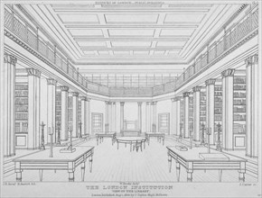 Interior view of the library in the London Institution, Finsbury Circus, City of London, 1824. Artist: James Carter