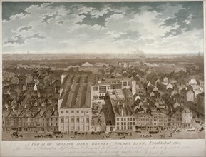 Aerial view of the Genuine Beer Brewery, Golden Lane, City of London, 1807. Artist: JS Barth