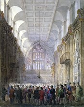 Interior of the Guildhall, City of London, 1838. Artist: C Matthews