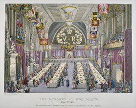Banquet in the Guildhall in honour of Queen Victoria, City of London, 1837. Artist: Anon