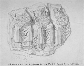 Fragment of Roman sculpture found in Hart Street, Crutched Friars, City of London, 1847. Artist: Charles Baily