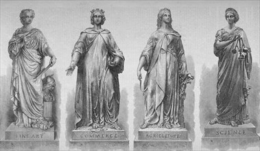 Statues on Holborn Viaduct, City of London, 1869. Artist: Anon