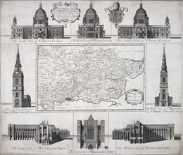 Map of the Diocese of London, 1720. Artist: John Harris