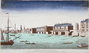 View of London Bridge looking north from St Olave's Stairs, 1750. Artist: Anon