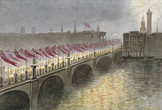 View of London Bridge on the night of the arrival of the Princess Alexandra of Denmark, 1863 Artist: Maul