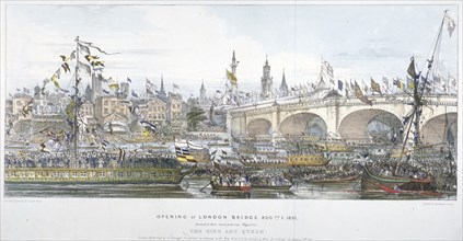 Opening ceremony of the new London Bridge, 1831. Artist: Englemann, Graf and Co
