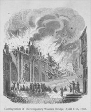 Fire on London Bridge, 1758. Artist: Anon