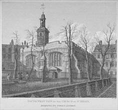 South-west view of the Church of St Helen, Bishopsgate, City of London, 1817. Artist: William Wise