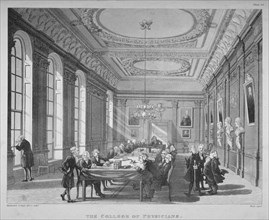 Interior of the boardroom with board members, College of Physicians, City of London, 1808. Artist: Augustus Charles Pugin