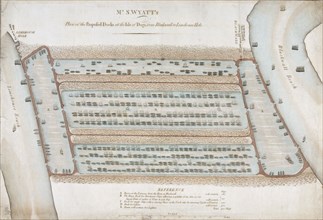 Plan of proposed docks at the Isle of Dogs, now the site of West India Docks, London, 1820. Artist: Anon