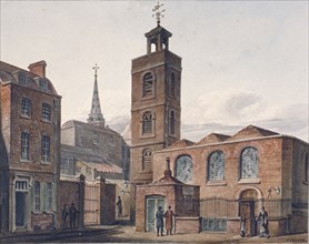 North view of the Church of St James, Duke's Place and adjacent buildings, City of London, 1810. Artist: John Coney