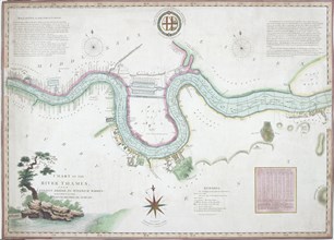 Map of the River Thames from London Bridge to Woolwich, 1802. Artist: Anon