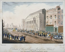 Procession passing Mansion House, City of London, 1837. Artist: E Sexton