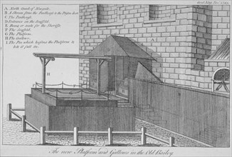 The platform and gallows at Newgate Prison, Old Bailey, City of London, 1783. Artist: Anon