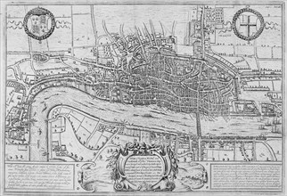 Map of the City of London and City of Westminster in c1600, 1708. Artist: Anon