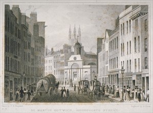 Church of St Martin Outwich, viewed from Bishopsgate, City of London, 1830. Artist: A Cruse