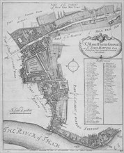Map of the parishes of St Mary, Whitechapel and St John, Wapping, in Stepney, London, 1755. Artist: Anon