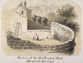 Bastion of London Wall near Monkwell Street, City of London, 1840. Artist: Anon
