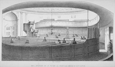 Interior of the Church of St Peter-le-Poer during a service, City of London, 1830. Artist: Anon