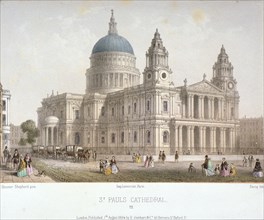 North-west view of St Paul's Cathedral with figures walking in front, City of London, 1854. Artist: Sir Christopher Wren