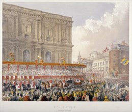 Royal procession passing the east end of St Paul's Cathedral, City of London, 1863. Artist: Day & Son