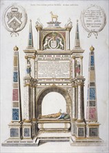 Monument to Sir Christopher Hatton in old St Paul's Cathedral, City of London, 1656. Artist: Wenceslaus Hollar