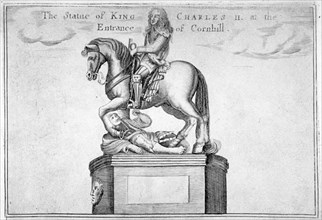 Statue of Charles II at the entrance of Cornhill in the Stocks Market, Poultry, London, 1740. Artist: Anon
