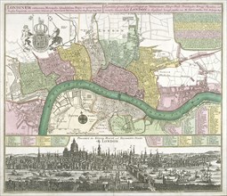 Map of Westminster, the City of London and Southwark, 1720. Artist: Johann Thomas Kraus