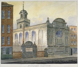 South-east view of the Church of St Stephen, Coleman Street, City of London, 1815. Artist: William Pearson