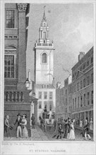Church of St Stephen Walbrook from the corner of Mansion House, City of London, 1830. Artist: R Acon