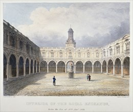 Courtyard of the Royal Exchange, City of London, 1838. Artist: Charles Bigot