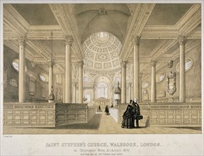 Interior view looking east, Church of St Stephen Walbrook, City of London, 1851. Artist: J Graf