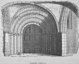 West entrance of Temple Church, City of London, 1835. Artist: Samuel Williams
