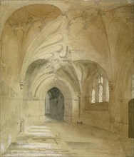 Interior view of the porch of St Sepulchre Church, City of London, 1850. Artist: Anon