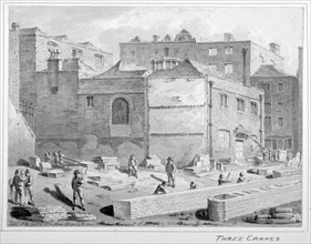 Footing for Southwark Bridge by the Union Warehouse, Upper Thames Street, City of London, 1818.