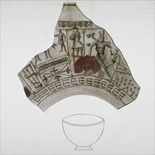 Fragment of Roman pottery found in Walbrook, City of London, 1820. Artist: Anon