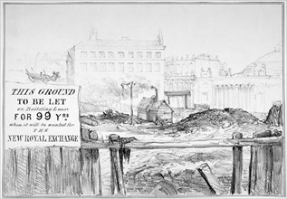 Satire on the delay in rebuilding the Royal Exchange after the fire of 1838, (c1840). Artist: Anon