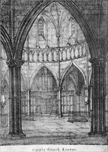 Interior view of Temple Church, looking towards the organ, City of London, 1820. Artist: Anon