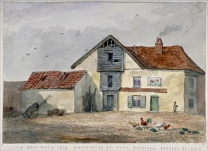 View of Little Bell Yard, Whitecross Street, with chickens in the foreground, London, 1868. Artist: EH Davies