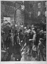 Scene at Whitecross Street Prison showing a release of prisoners, London, 1870. Artist: Anon