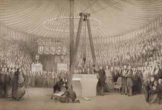 Prince Albert laying the first stone of the new Royal Exchange, London, 17th January 1842 Artist: Thomas Allom