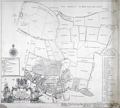Map and table of Limehouse in the Parish of Stepney, London, 1703. Artist: I Harris