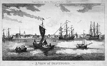 View of Deptford across the River Thames, London, c1790. Artist: Anon