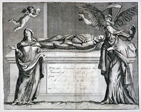 Invitation card to a funeral at Bunhill Fields in 1737. Artist: Anon