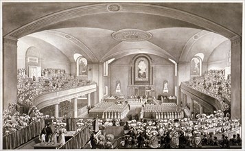 Interior of the Church of St John at Hackney, London, 1827. Artist: Anon