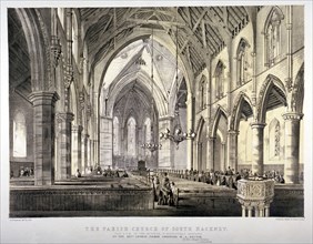 Interior view of the Church of St John of Jerusalem, Hackney, London, c1850. Artist: CJ Greenwood